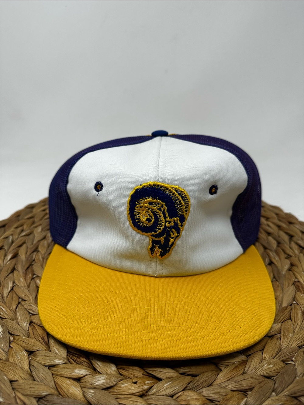 Vintage Los Angeles Rams Hat Snapback White Blue Sports Specialties Trucker